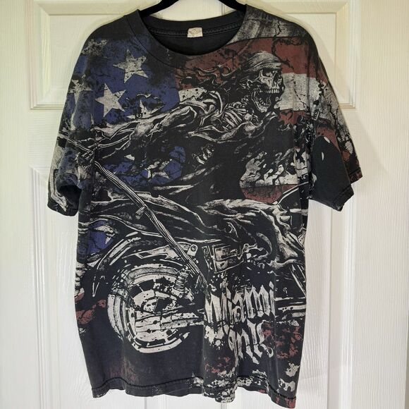y2k 2000s Miami Ink Black Faded All Over Front Tee Men’s Size Large - Picture 1 of 4